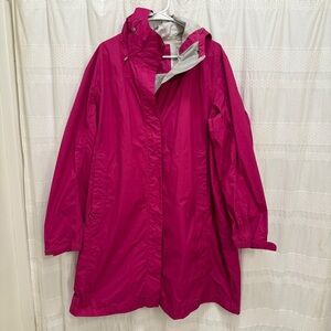 L.L. Bean Long Raincoat Pink Womens 3X Jacket Hooded Waterproof